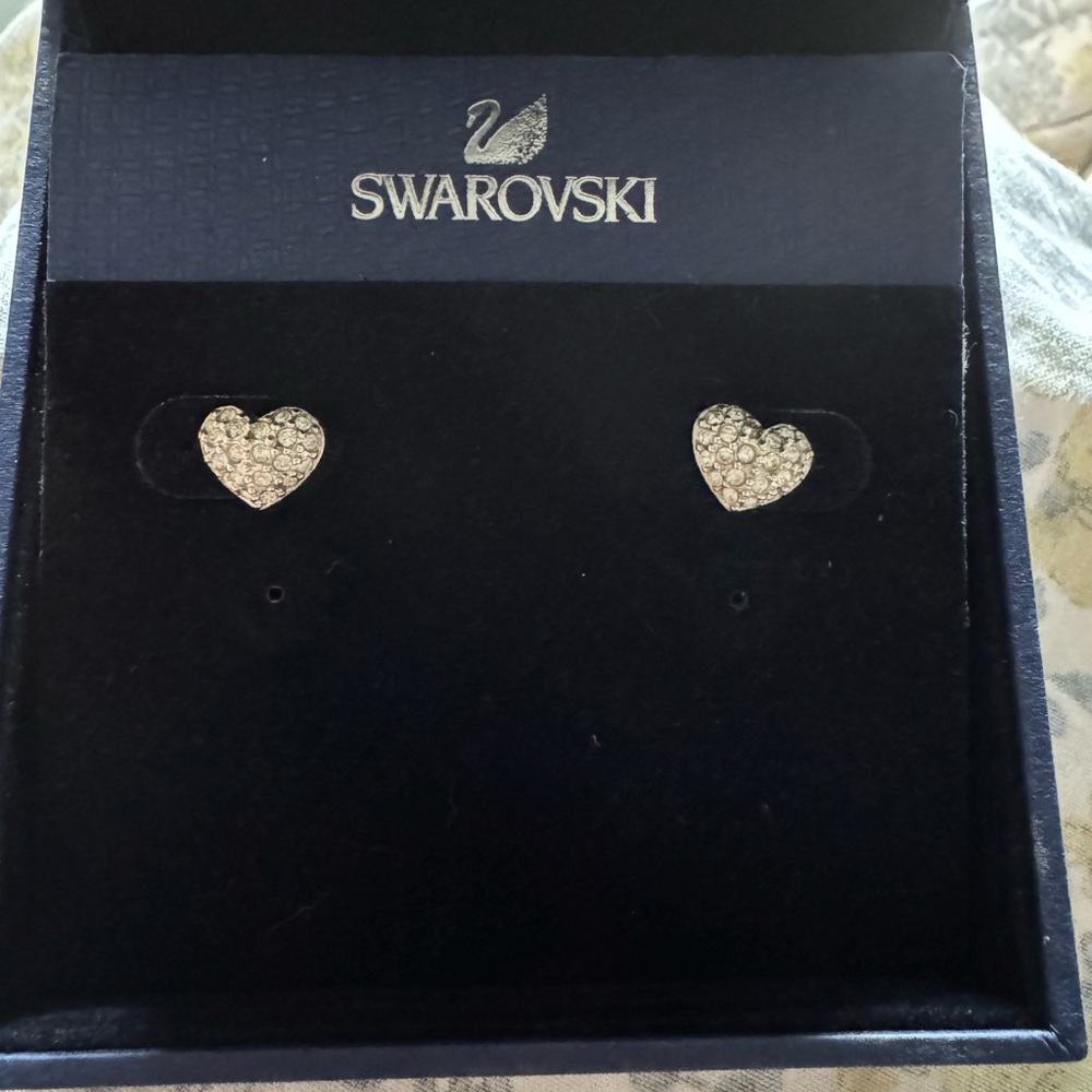 Swarovski Silver Heart Stud Earrings Sparkling Pavé